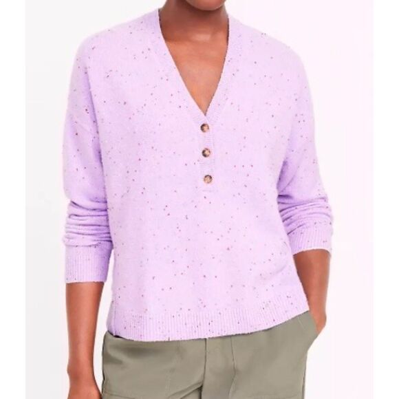 Lou & Grey Sweaters - Lou & Grey flecked henley pullover sweater